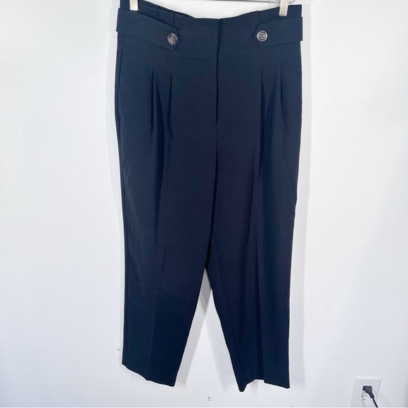 Ann Taylor Pants - Ann Taylor Black Paper Bag Waist Pants Size 6 Straight Leg Buttons Pleated I15